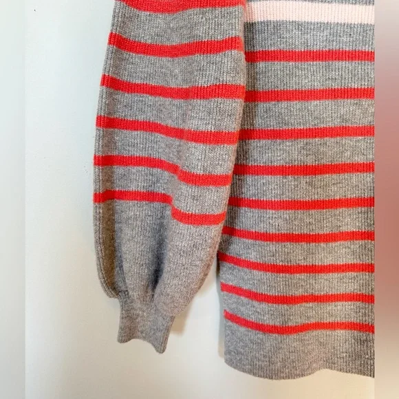 The Loft Striped Mock Neck Blousen Women's Sweater in Gray, Cream & Coral - Picture 6 of 6